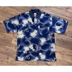 Tommy Bahama Hawaiian Polo Shirt Mens L Silk Pineapple Coconut All Over Print